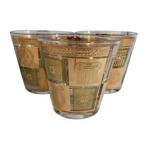 3 VTG Georges Briard Green 22K Gold Celestial Rocks Tumbler Glasses Greco